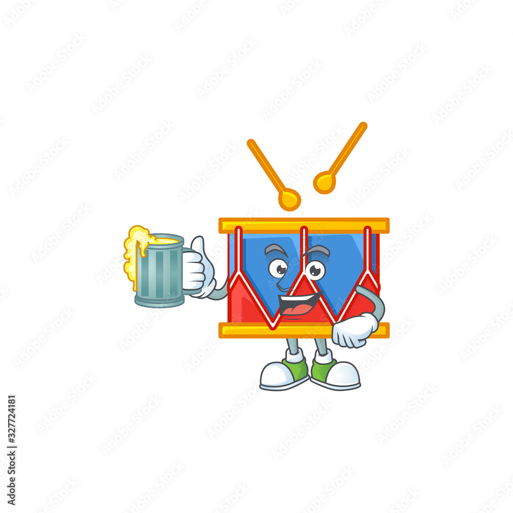 Wall mural smiley independence day drum mascot design holding a glass of beer