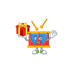 cartoon character of independence day drum with a box of gift