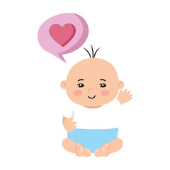 cute little baby boy with heart in speech bubble vector illustration design