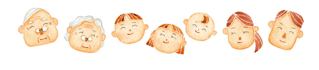 笑顔の家族 人物 アイコン　水彩 イラスト
