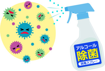 消毒スプレーで殺菌をしているイラスト