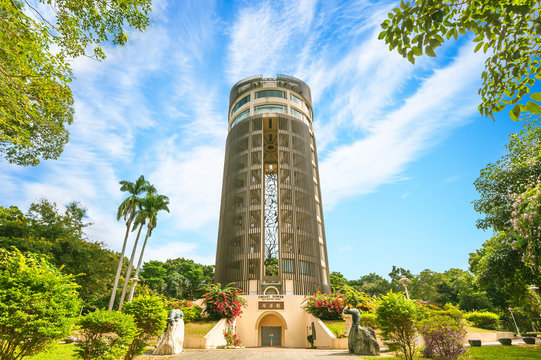 Chiayi, Taiwan - November 16, 2014: chiayi tower, also named sun shooting tower, one of the landmarks of chiayi city