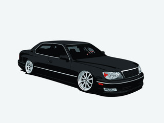 detailed body and rims of a flat colored car cartoon vector illustration