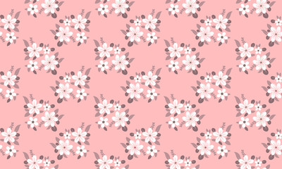 Seamless design of Botanical leaf with beautiful pink floral pattern background design.
