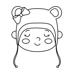 face of cute baby girl with hat with ears vector illustration design