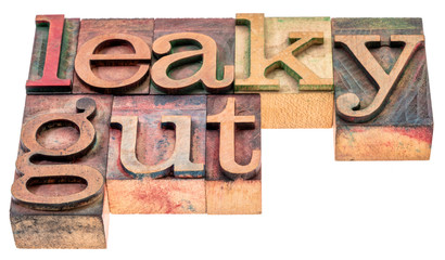 Leaky gut word abstract in wood type