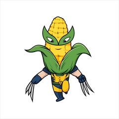 cute corn hero illustration. kids hero design illustration. vegetables illustration for kids