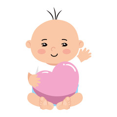 cute little baby boy with heart love vector illustration design