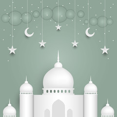 Ramadan Kareem greeting card with 3d cut mosque design background. Vector illustration.