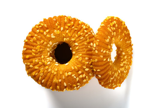 top view crispy crackers with sesame on white background