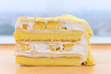 fresh mango cake with cream horizontal composition