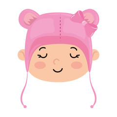 face of cute baby girl with hat with ears vector illustration design