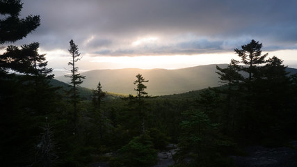 A scenic sunrise view on the Long Trail in Vermont.