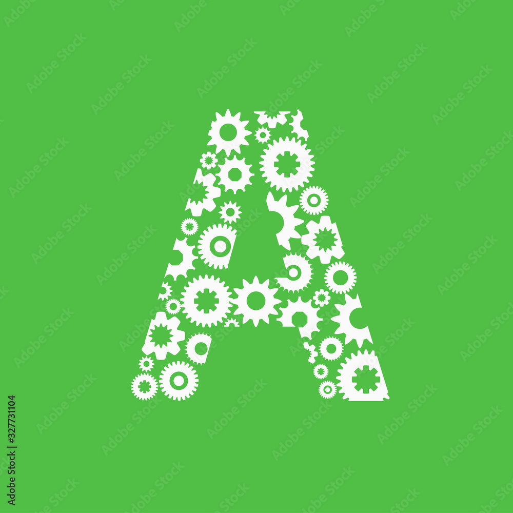 Wall mural initial letter a with gear on green background vector illustration concept