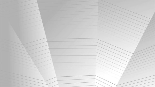 Grey curved refracted geometric lines tech background. Abstract light monochrome minimal motion design. Video animation Ultra HD 4K 3840x2160