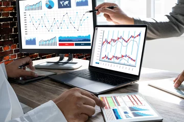 Foto op Plexiglas work hard Data Analytics Statistics Information Business Technology. © onephoto