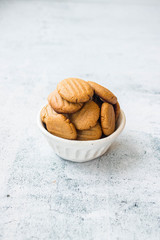Crispy peanut butter cookies. Homemade vegan dessert. Vegan and vegetarian healthy food. In bowl or plate