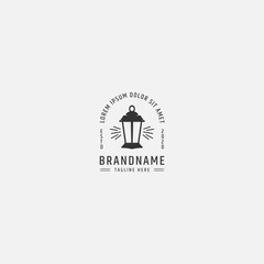 Vintage hand drawn lantern concept. Perfect for logo design, badge, camping labels. Monochrome. Symbol for outdoor activity emblems. Stock vector illustration isolated on white background.