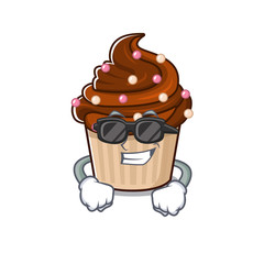 Super cool chocolate cupcake character wearing black glasses