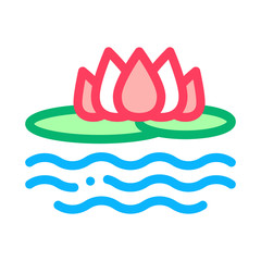 Lotus Nation Thailand Flower Icon Thin Line Vector. Flower On Sea Or Lake Water, Thai Aromatic Plant Color Symbol Illustration