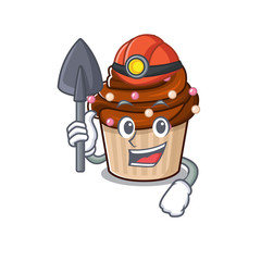 Cool clever Miner chocolate cupcake cartoon character design