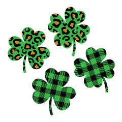 Vector illustration of St. Patrick’s Day three and four leaf clover or shamrock.