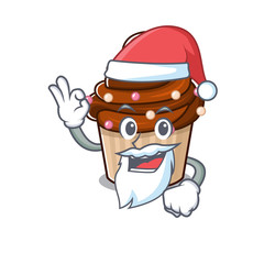Chocolate cupcake in Santa cartoon character style with ok finger