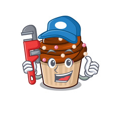 A cute picture of chocolate cupcake working as a Plumber