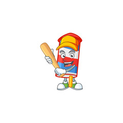 An active healthy rocket USA stripes mascot design style playing baseball