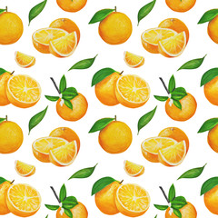  oranges pattern. Fruits are drawn by hand, in gouache, in the style of oil painting. can be used for textiles, stationery, corporate identity, wallpaper.