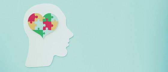 puzzle jigsaw heart on brain,  mental health concept, world autism awareness day, Autism spectrum disorder concept