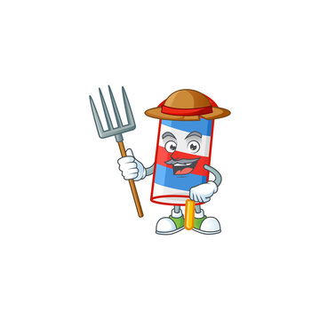 sweet Farmer rocket USA stripes cartoon mascot with hat and tools