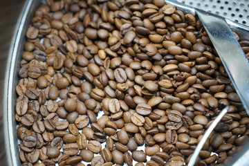Coffee beans inside coffee maker