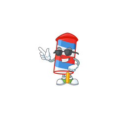 Super cool rocket USA stripes mascot character wearing black glasses