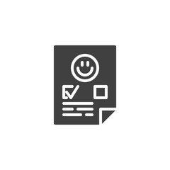 Document feedback document vector icon. filled flat sign for mobile concept and web design. Customer feedback document glyph icon. Symbol, logo illustration. Vector graphics