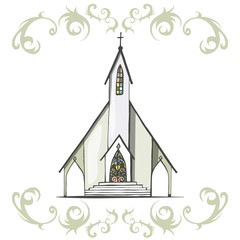 Hand drawn color vector church with patterns