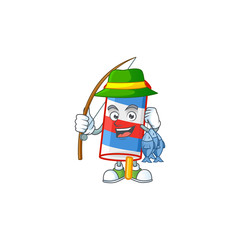 A mascot design of Fishing rocket USA stripes with 3 fishes