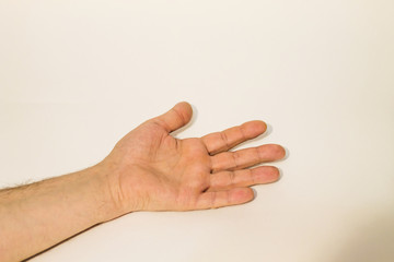 male hand close-up on a white background