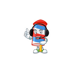 Sweet rocket USA stripes cartoon character design speaking on a headphone