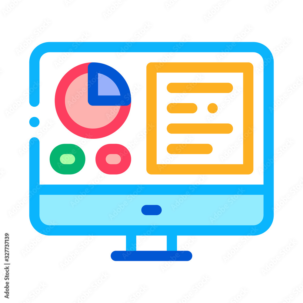 Sticker analytics on computer screen icon thin line vector. statistician report on computer display with inf