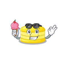 happy face lemon macaron cartoon design with ice cream