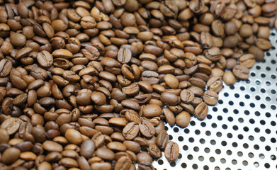 Coffee beans inside coffee maker