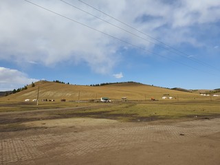 Fototapeta na wymiar Mongolia Field Plains Sky Nature Scenery