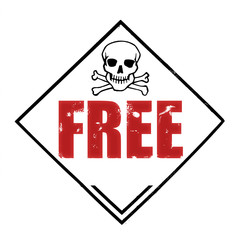 danger sign with a skull with the word free, inside the rhombus shape frame, isolated on white background