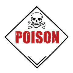 danger sign with a skull with the word poison, inside the rhombus shape frame, isolated on white background