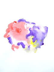 illustration watercolor purple blue pink yellow blot.colorful splashes. isolated on white on background
