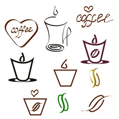 vector illustration icon coffee.grains are green brown. logo for a cafe,a drink,hot tea.a sticker on the machine for making such cappuccino.a drop of flavored espresso in a cup.
