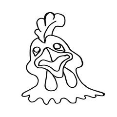 image of a funny chicken and rooster in contour lines.vector illustration isolated white background.children coloring.