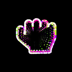 Symbol hand fist from multi-colored circles and stripes. UFO Green, Purple, Pink