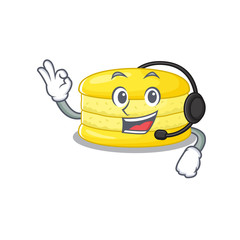 Happy lemon macaron mascot design style wearing headphone